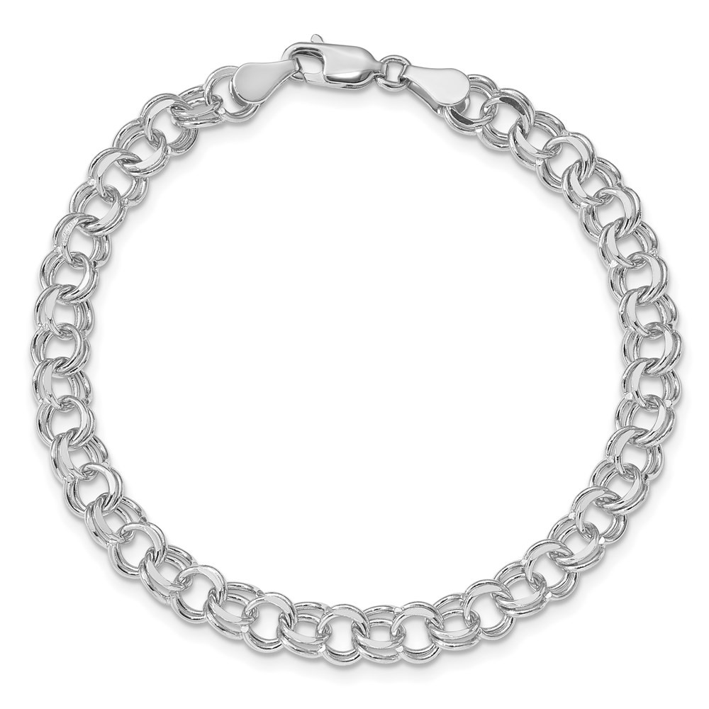 14k White Gold 6mm Solid Double Link Charm Bracelet 8″