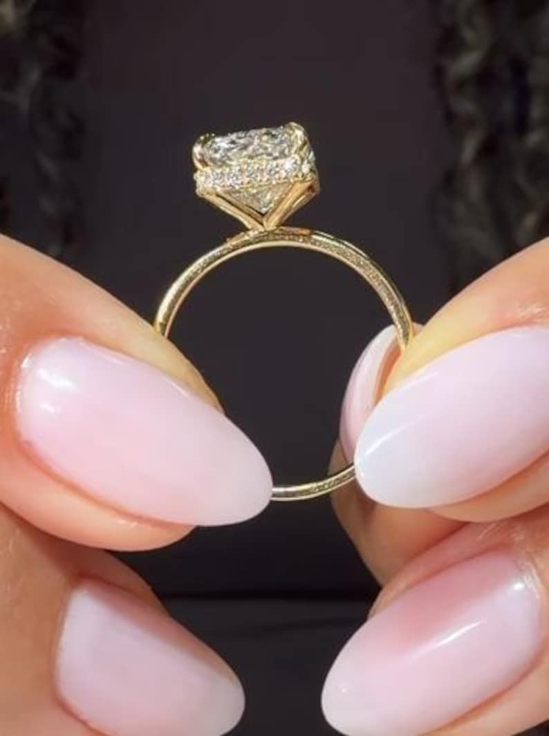 2.0 CT Radiant Cut Moissanite Prong Set 14K Gold Hidden Halo Engagement Ring