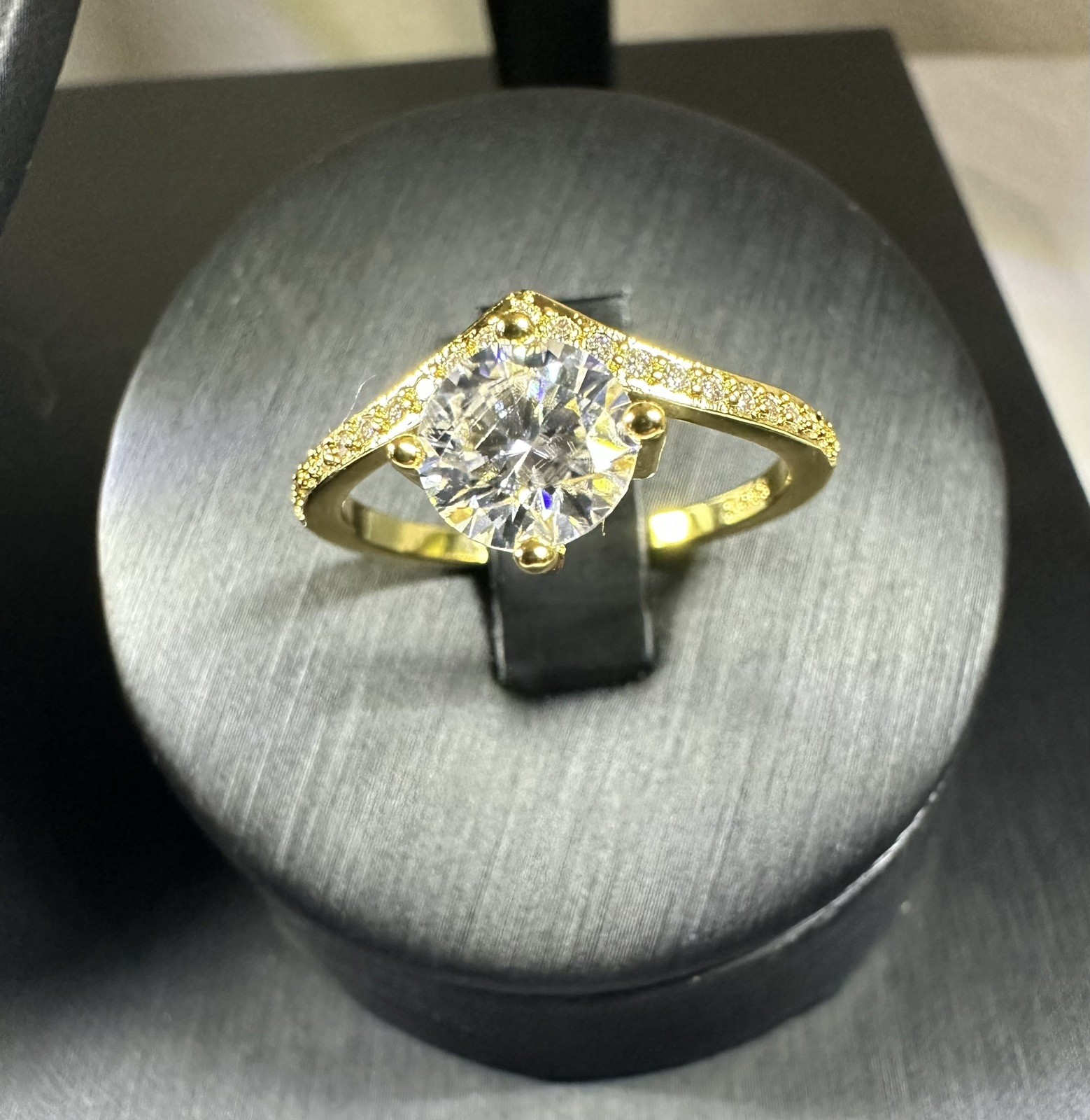1.5 Carat Round Moissanite Engagement Ring 18k Plated Sterling Silver 925 Sz. 9
