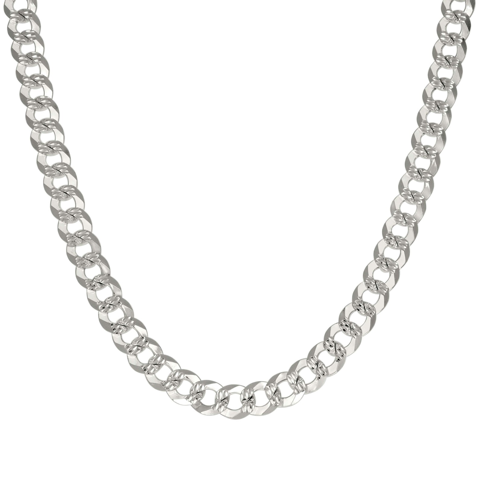 925 Sterling Silver Diamond Cut 7.5mm Solid Super Flat Curb Chain | 20″ to 26″