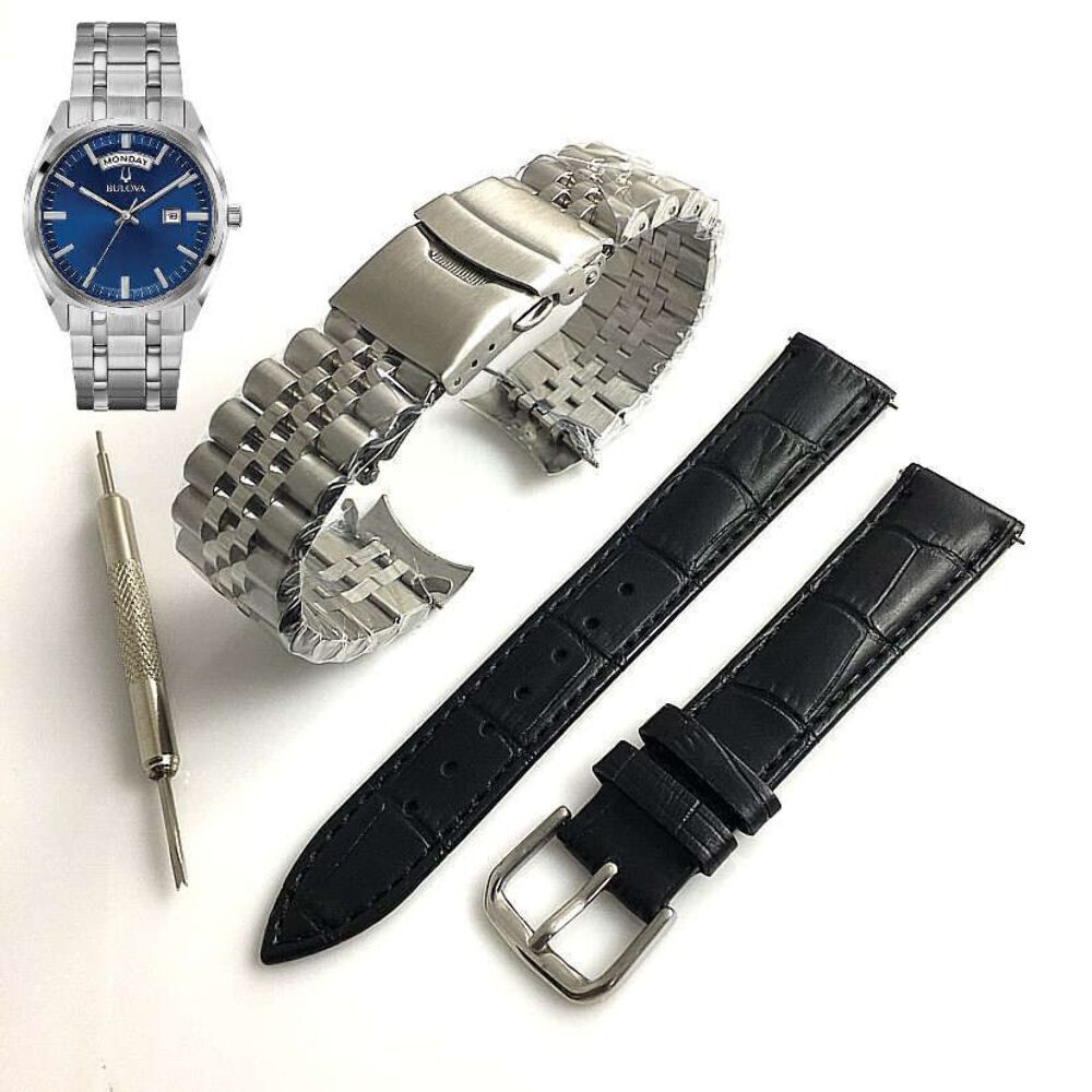 Pack of 2 Steel Bracelet & Leather Replacement Watch Band Bulova 96C125 C877988
