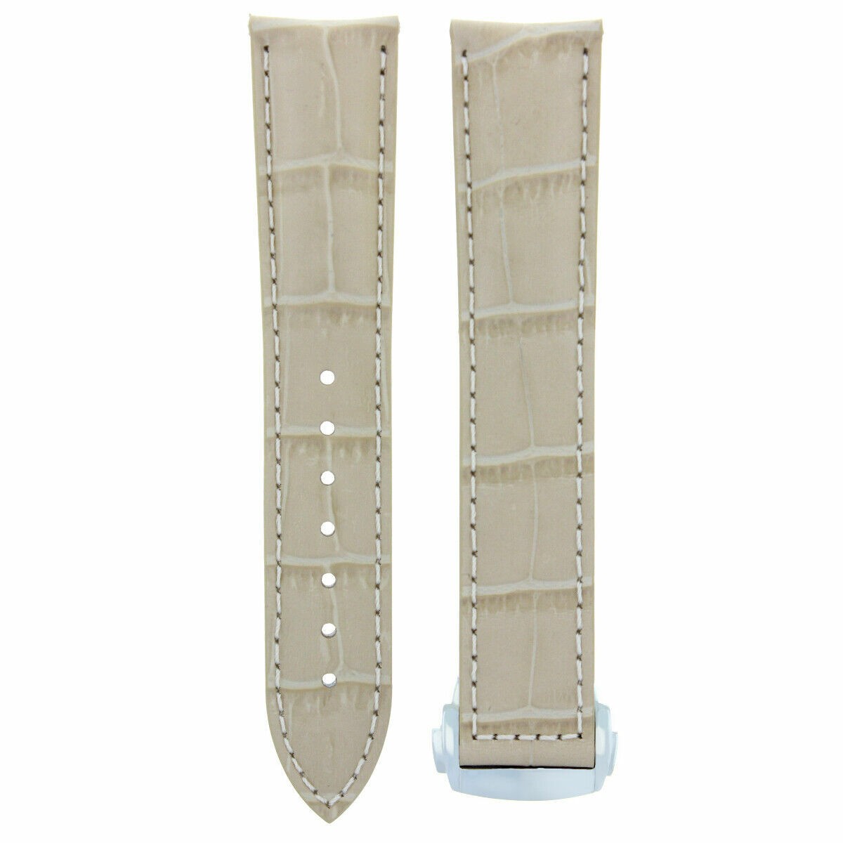 20mm Beige Leather Replacement Watch Strap White Stitching For Omega Speedmaster