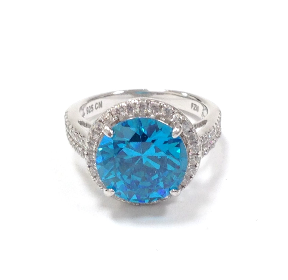 FZN Fuzion Creations 925 Sterling Silver Round Blue Stone Ring Size 7.75 Jewelry
