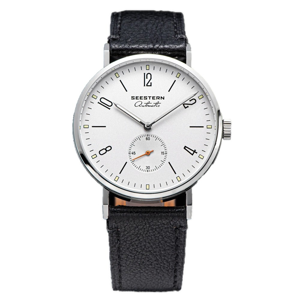 Seestern 382 Mechanical Steel Leather Black White Sapphire Men’s Watch