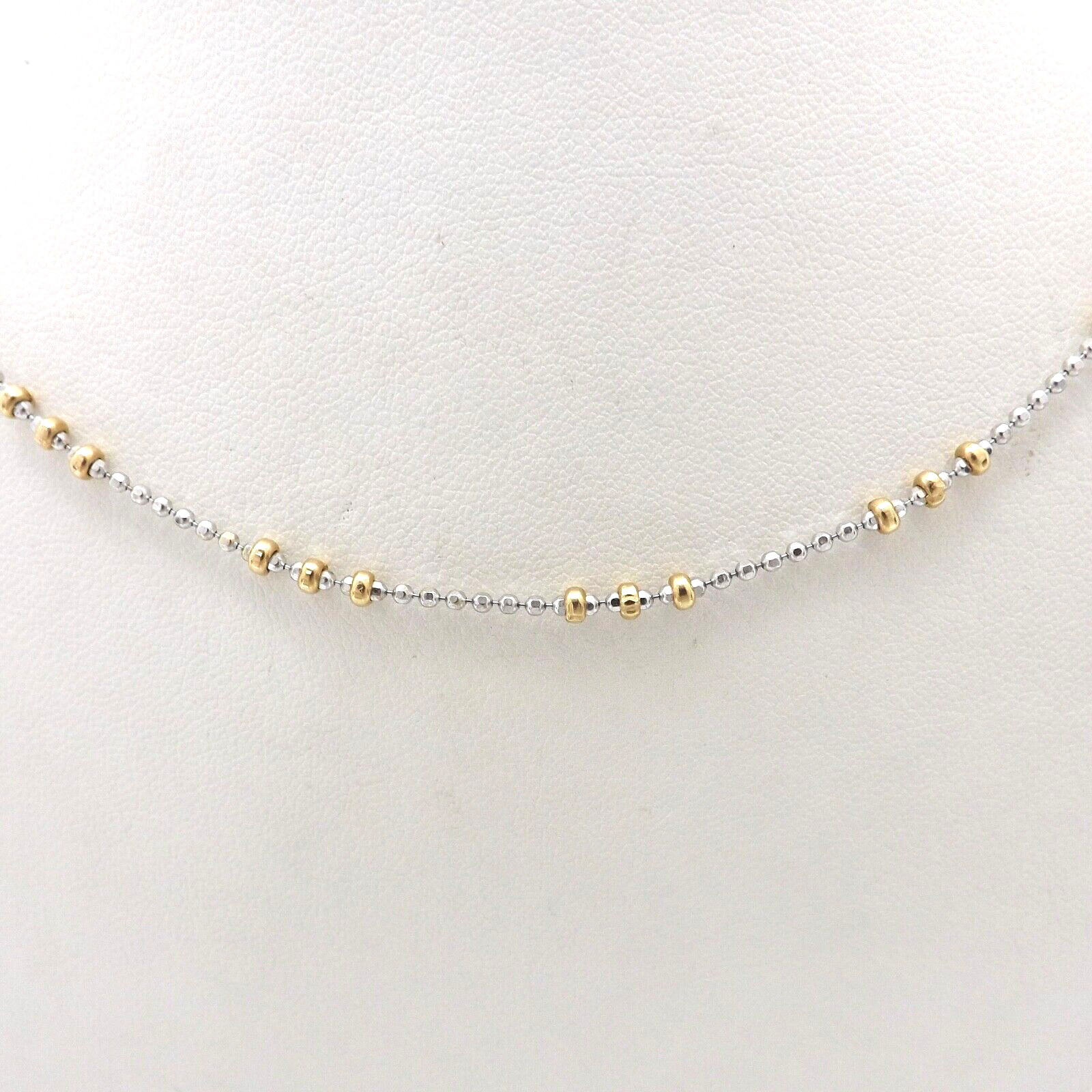 14k Gold Beaded Toilet Chain Link Pendant Necklace Two Tone 18in New 7gr Italy