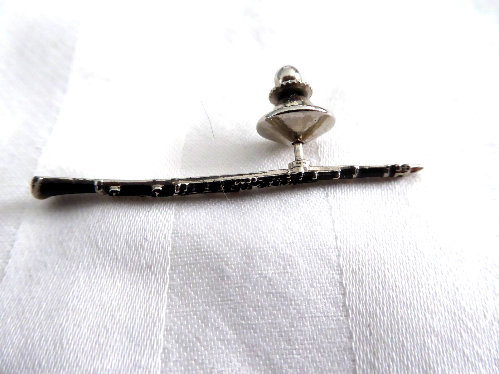 CLAIRINET PIN – Future Primitive Lapel Pin Miniature Silver Tone Black Enamel