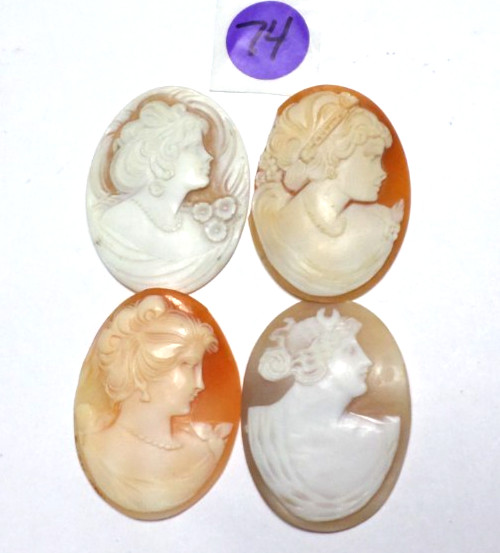 4 Vintage Loose Hand Carved Shell Woman XL Classic Cameos all are 50-52x37mm
