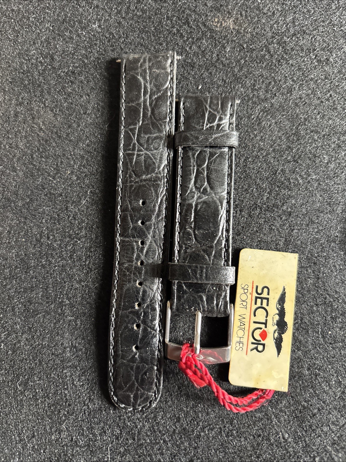 Sector Black Leather Replacement Watch Band 19 MM -Made In Italy