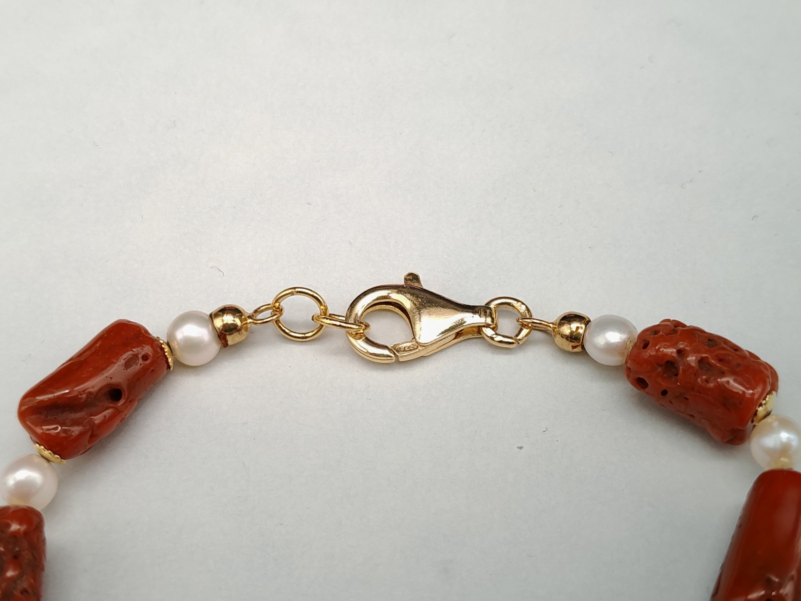 Women’s Red Coral Sardinian Bracelet Natural Real Pearl Silver 925 Gold Plac