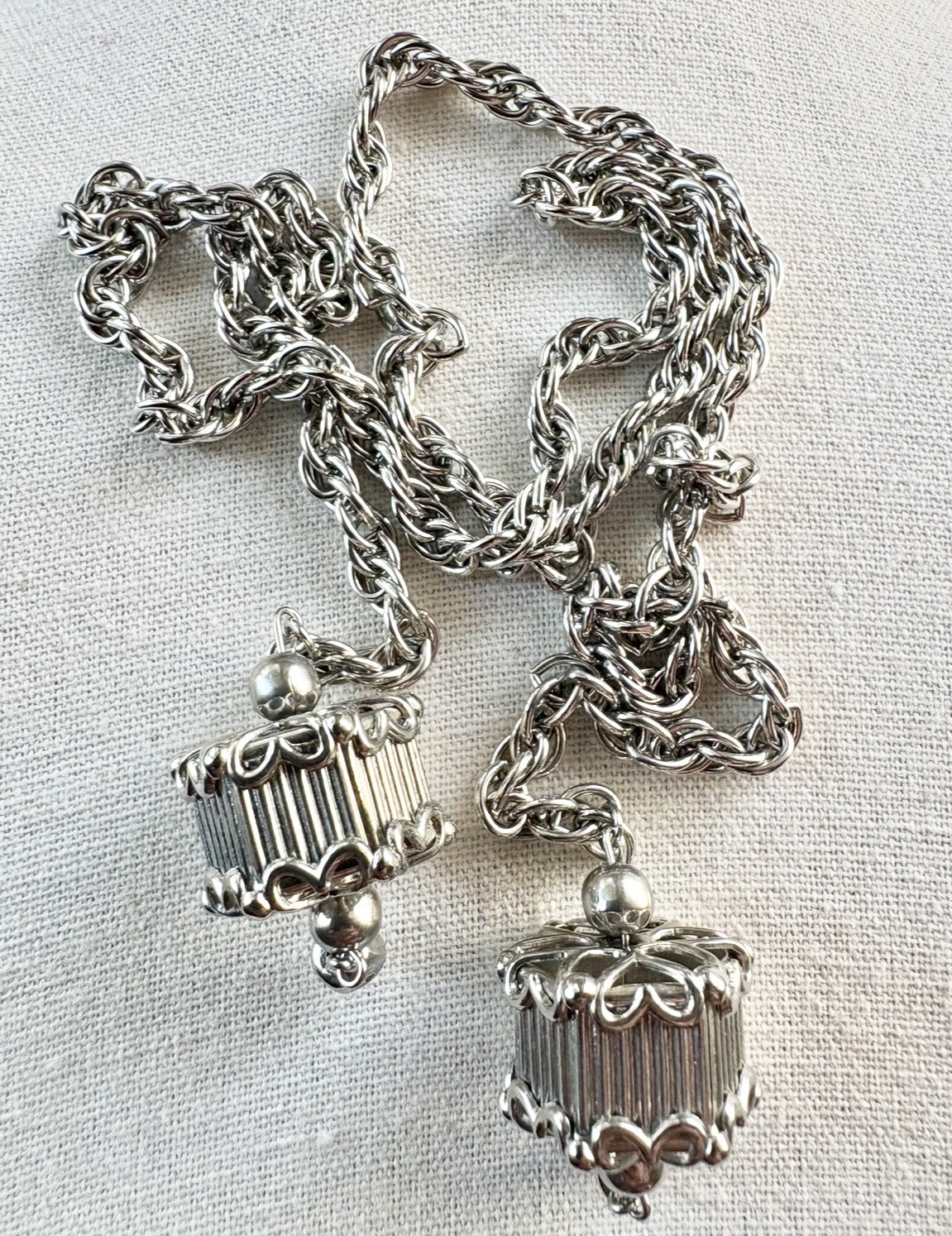 Vintage c.1955-62 Rhodium Lantern Pagoda Sautoir Necklace & Earrings Set RARE