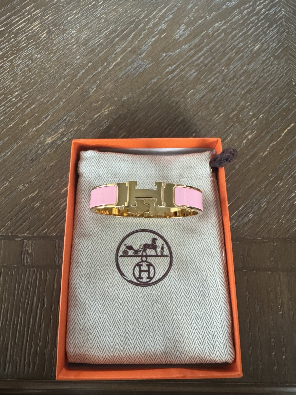 HERMÈS Clic Clac H Bracelet Pink Enamel Gold