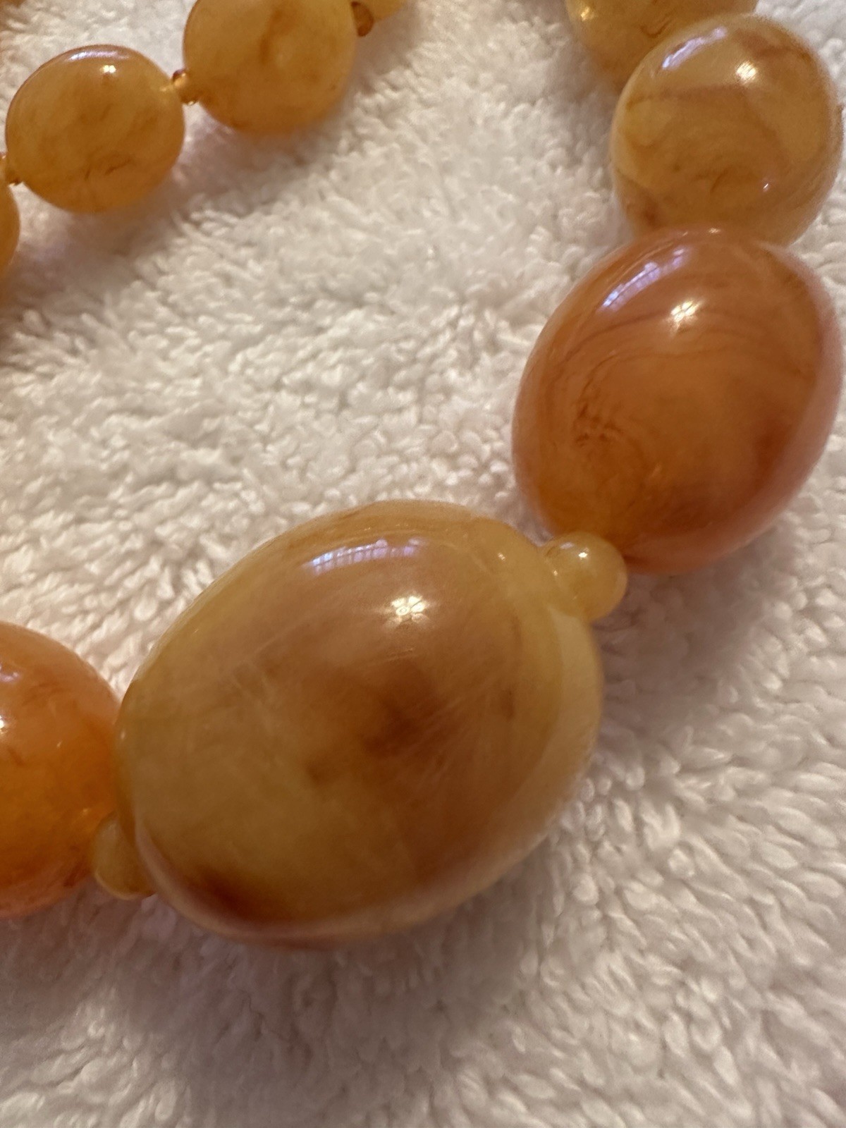 Antique Egg Yolk Translucent Lucite Beaded Necklace • 24” Graduated • 82g Estate