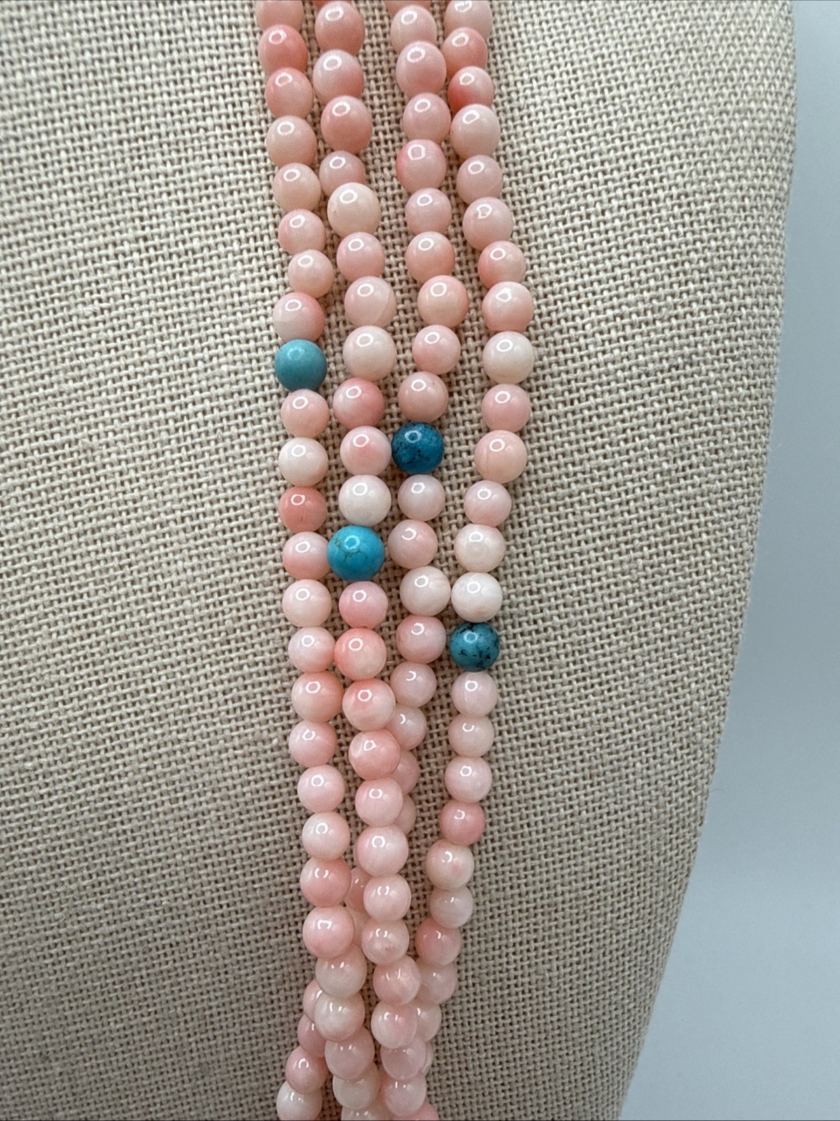 Jay King Super Long 96” 8ft Long Angel Skin Coral & Turquoise 925 Bead Necklace