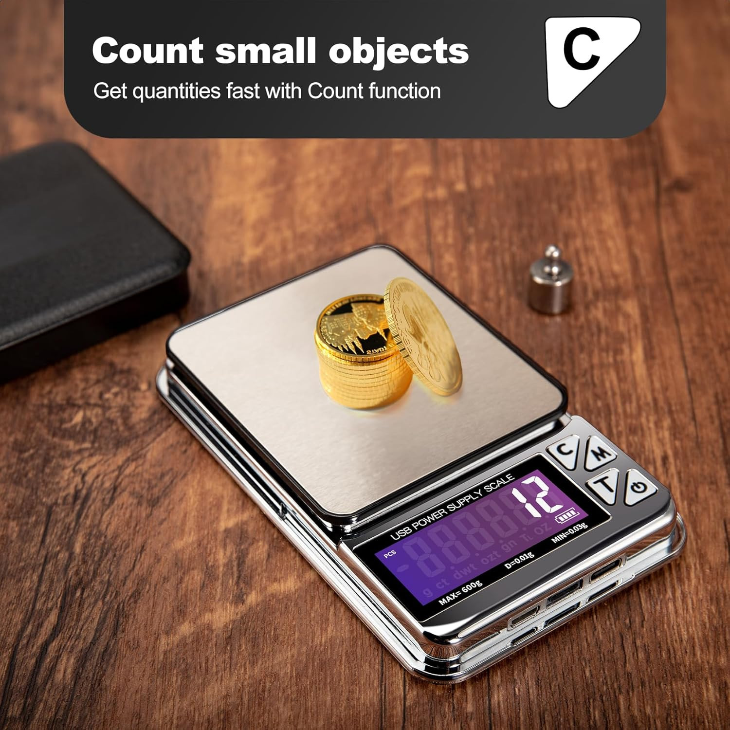 Coin Scale, 600G X 0.01G Jewelry Scale with 7 Units & 3 Charging Interfaces, Dig