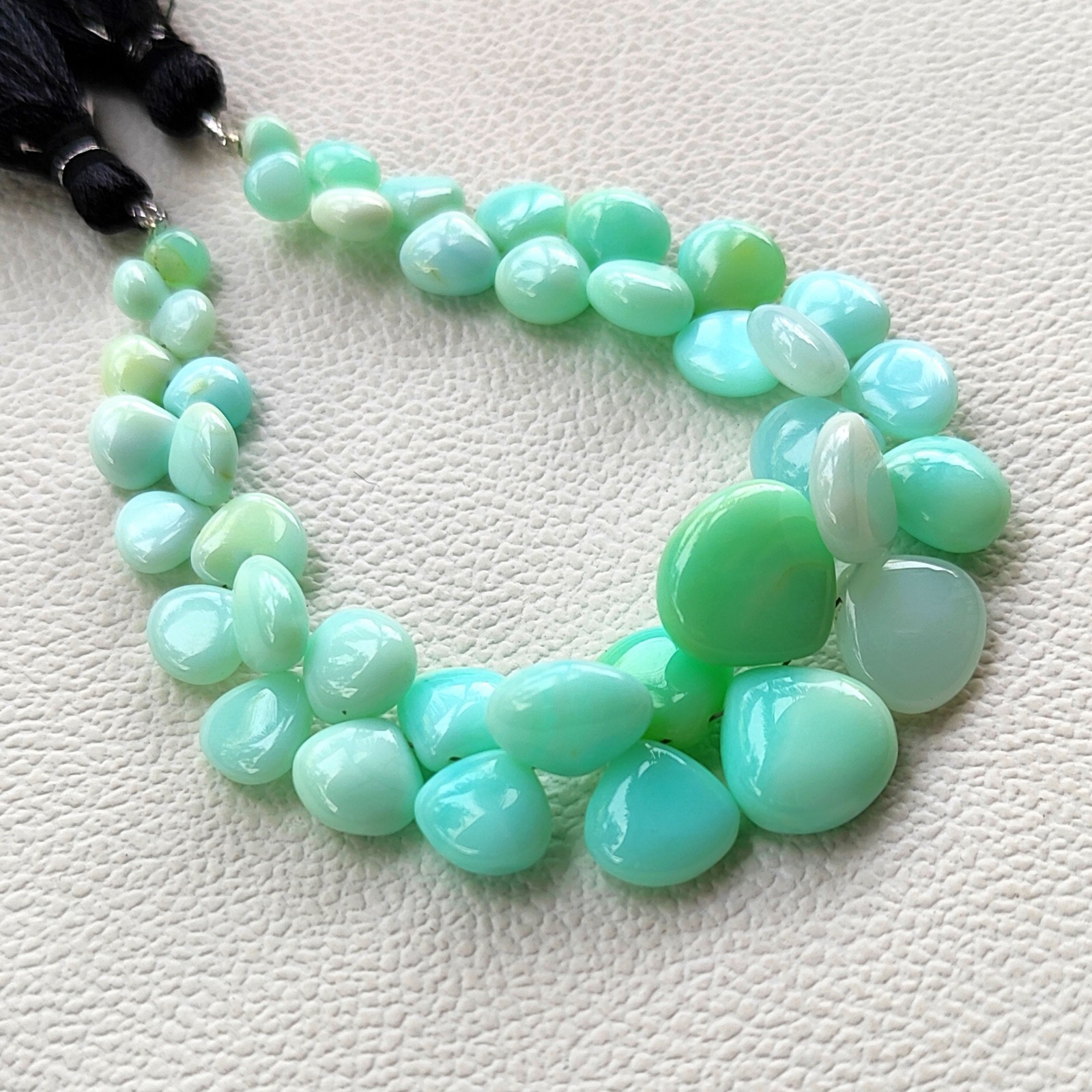 Blue Opal Heart Beads 7-14mm Smooth Peruvian Gemstone 7″ Strand DIY Jewelry