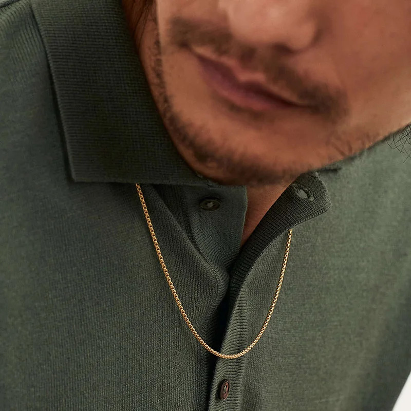 Hip Hop Necklaces For Men Stainless Steel Necklace 3MM Square Pearl Choker Gold