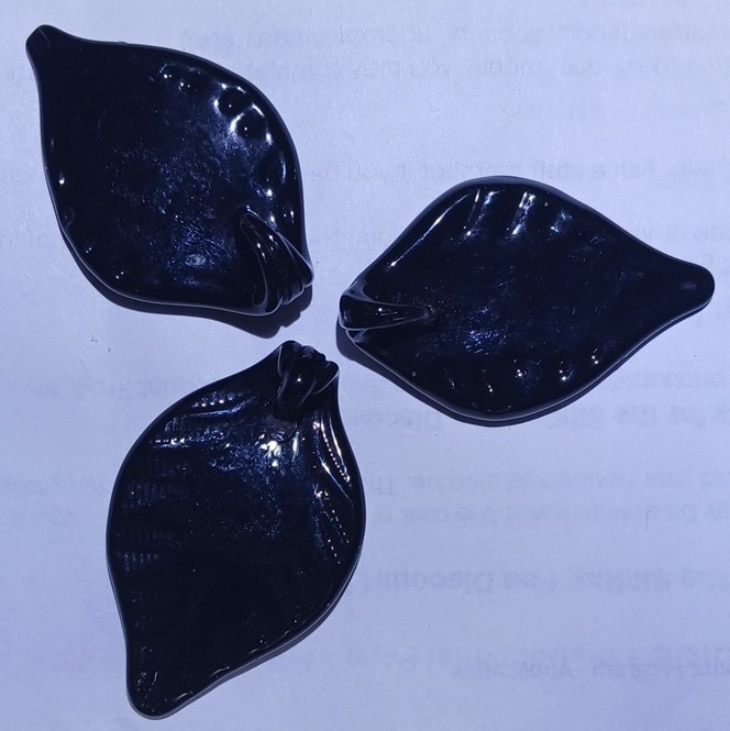 Vintage 3pc Lampwork Glass Leaf Beads 40mm Spiral Top-Drilled 3mm Hole Glossy