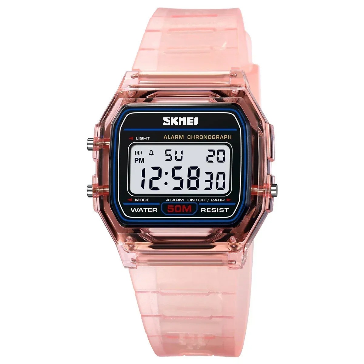 SKMEI Transparent TPU Strap Ladies Wristwatch Shockproof Back Light Display Stop