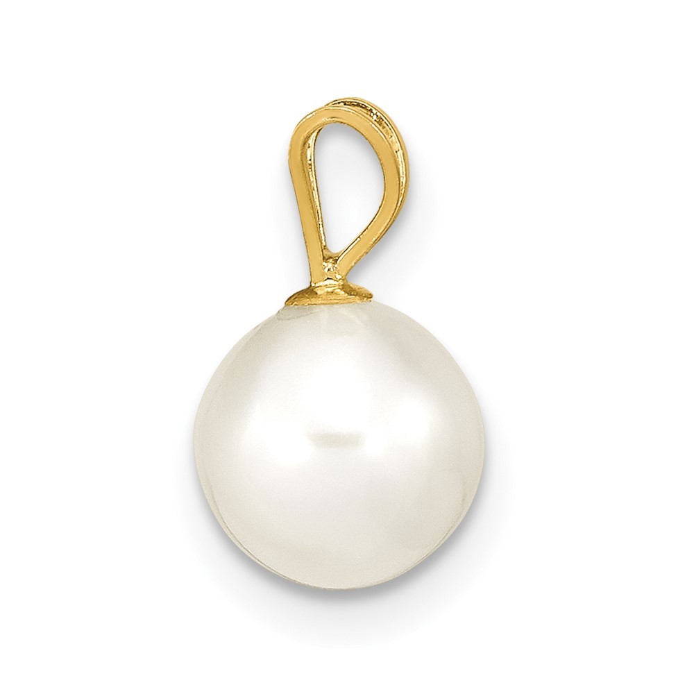 14k Yellow Gold 7-8mm White Freshwater Cultured Pearl Pendant 0.1gm L-0.44 Inch