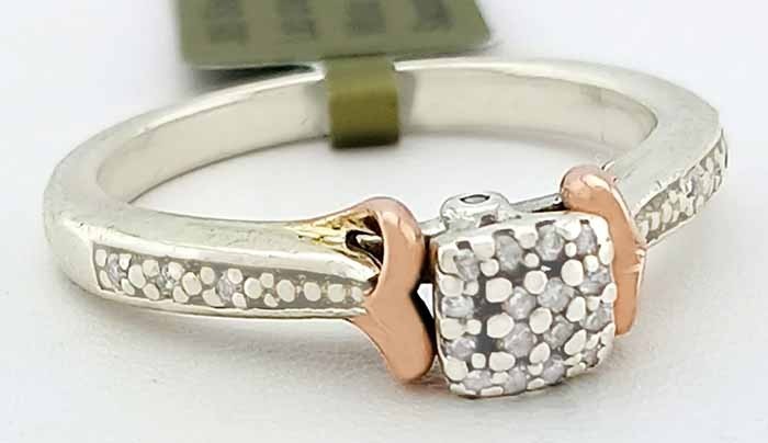 GENUINE 0.23 Cts DIAMOND COCKTAIL RING .925 SILVER/10k GOLD- New With Tag