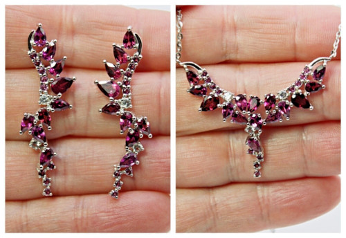 Silver Rhodolite Necklace Earrings Natural Gems Solid Sterling 17 to 19 Inch