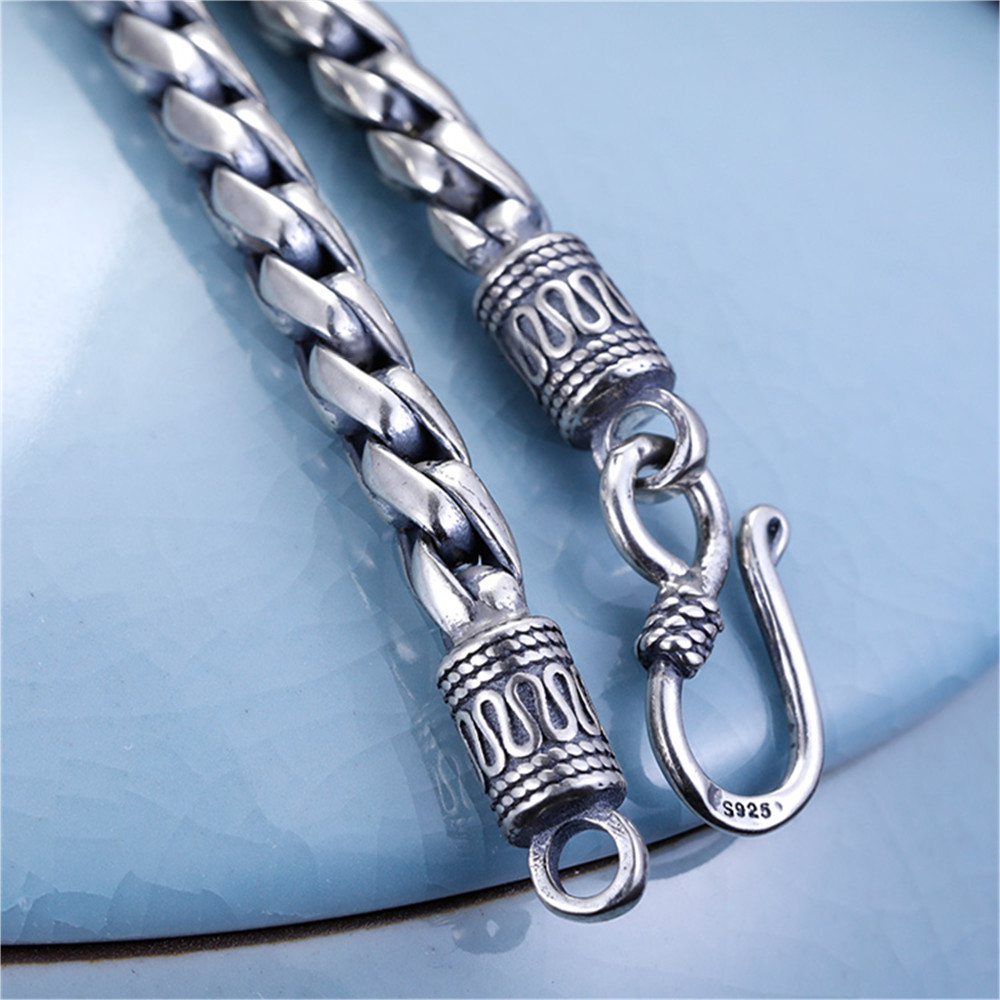 Solid 925 Sterling Silver Chain Men 5mm Wheat Link Necklace 60-61g 23.6inch L