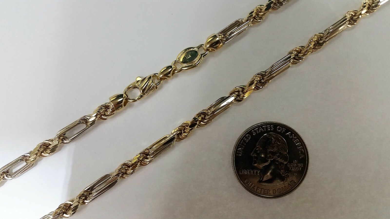14K Gold Figarope Chain Yellow White 3mm ~ 4.5mm / 16″ ~ 28″