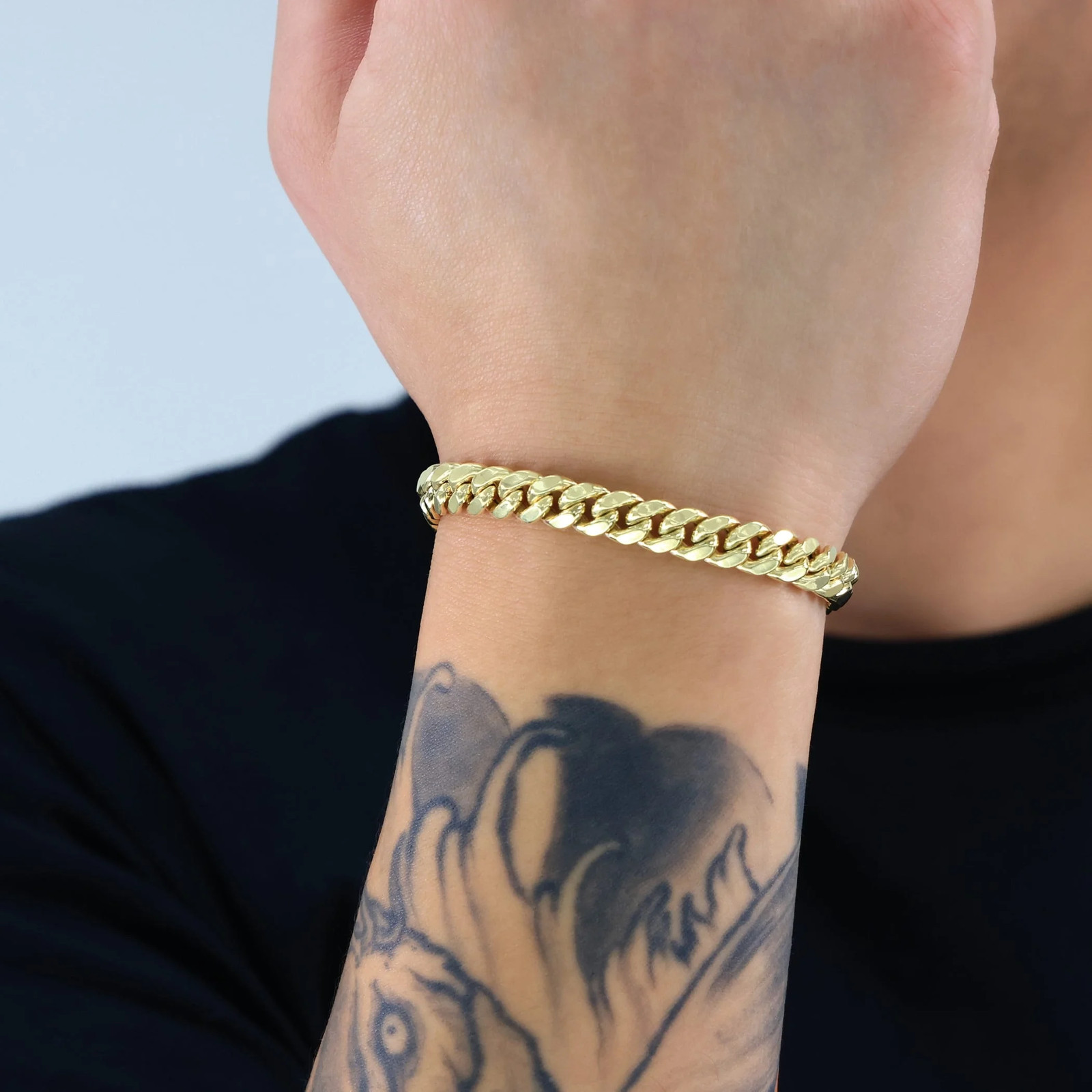 14K Real Yellow Gold Miami Cuban Link 7.5Mm Chain Bracelet (7″-9″) Italian Jewel