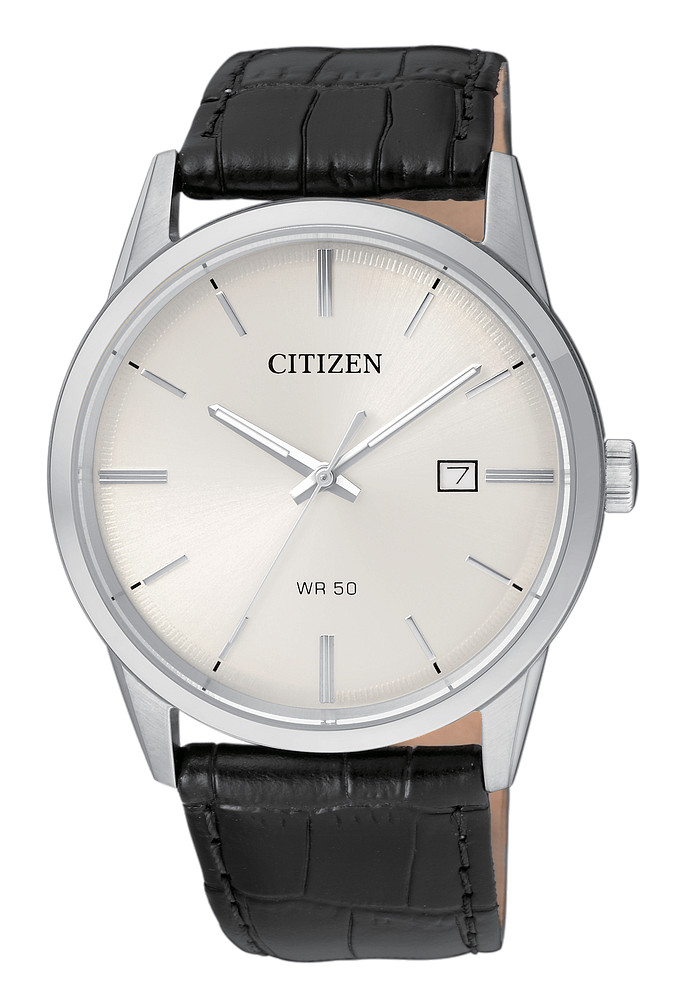 Citizen Quartz Leather Strap White Dial Mens Watch BI5000-01A