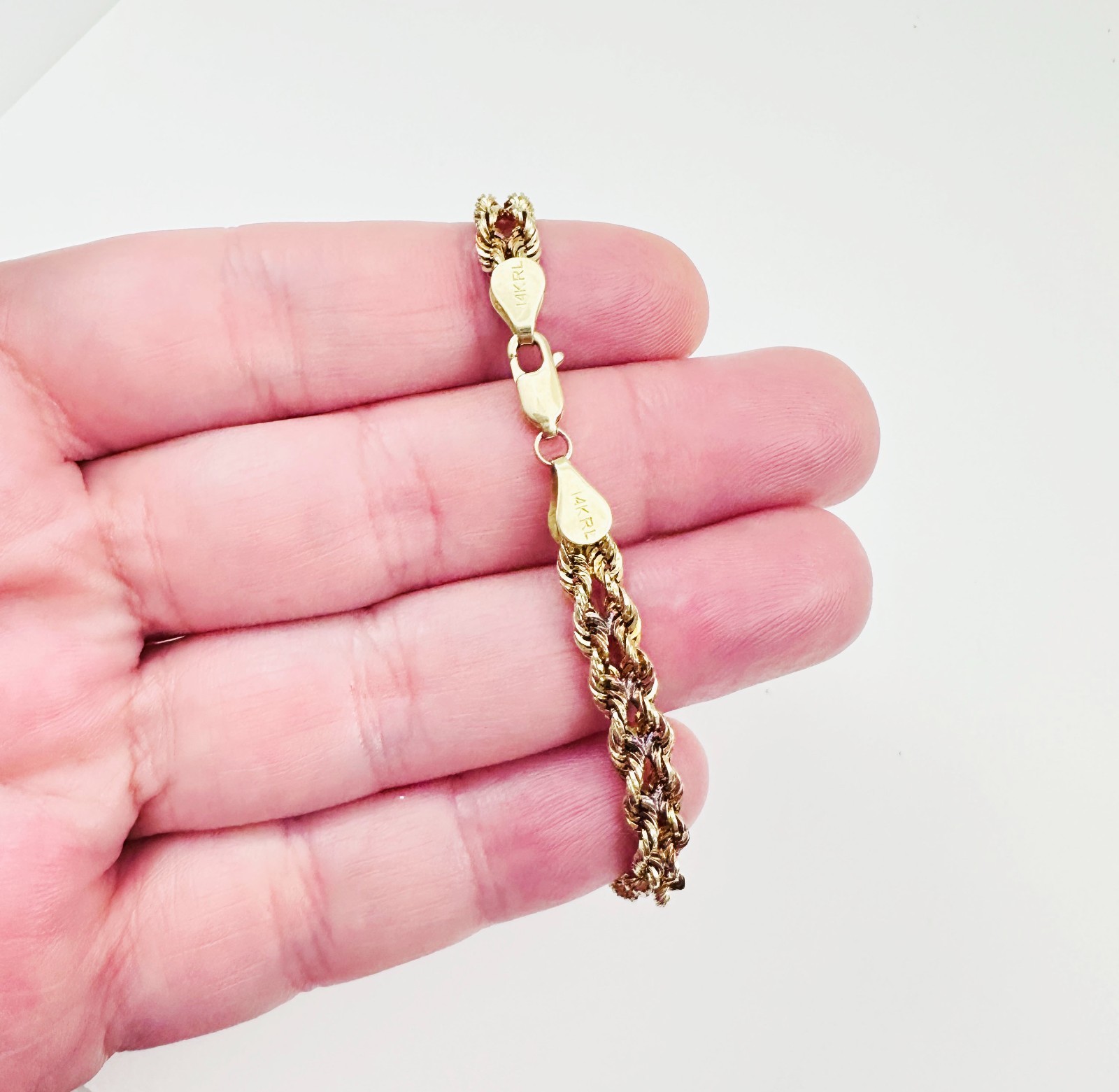 Solid 14K Yellow Gold Unique Braided Link Chain Bracelet 5.7mm, 7 3/8″, 3.4g
