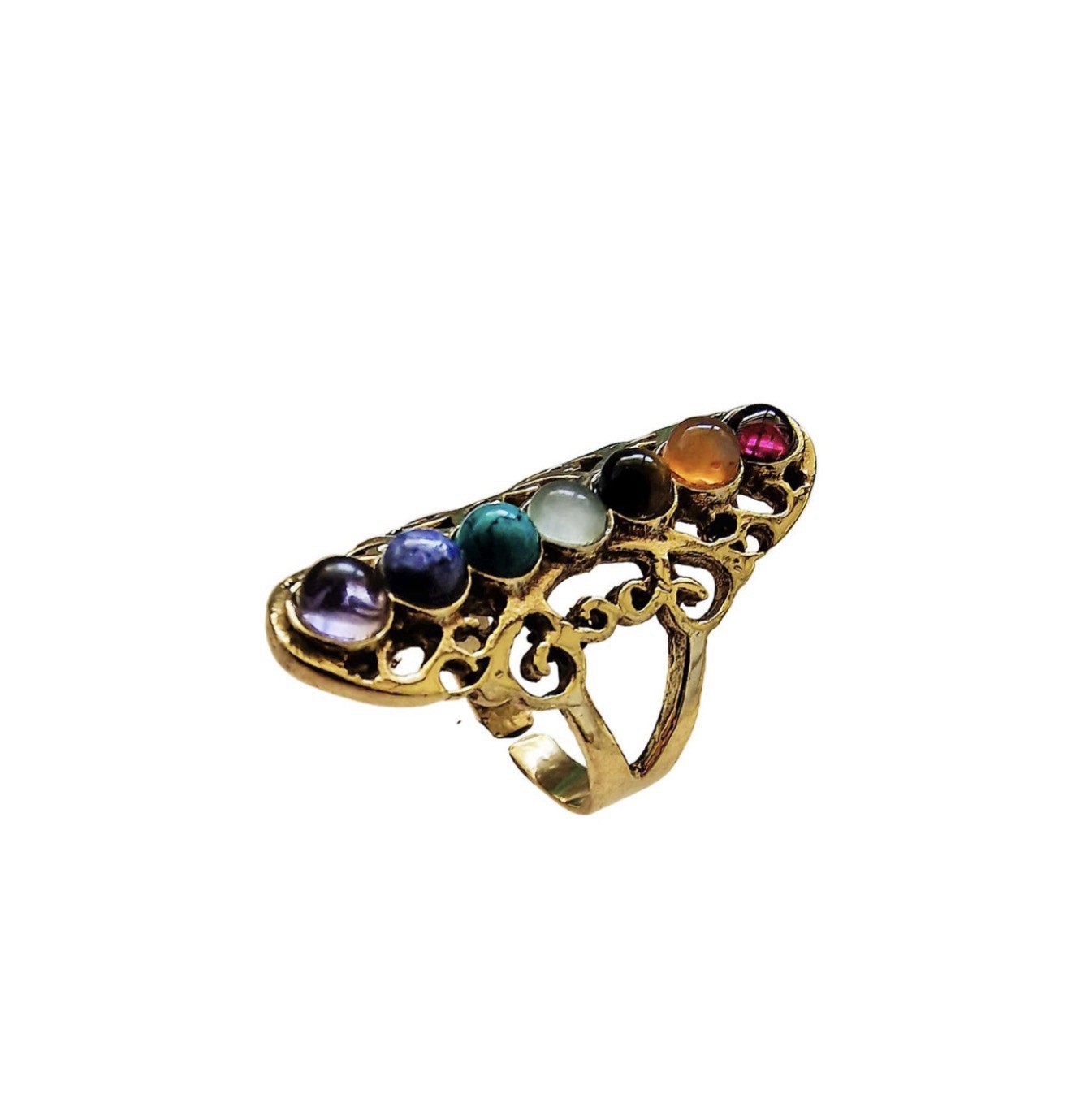 Chakra Costume Ring Adjustable Silver Toned 7 Stones Statement Boho