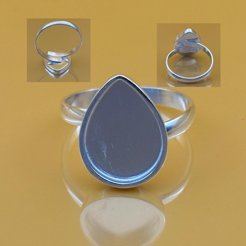 925 Sterling Silver Adjustable 9x11mm Pear Ring Setting Handmade DIY Jewelry