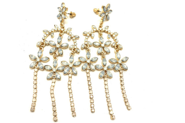 Crystals By Swarovski Aurora Borealis Chandelier Earrings Gold Overlay 3.75 In