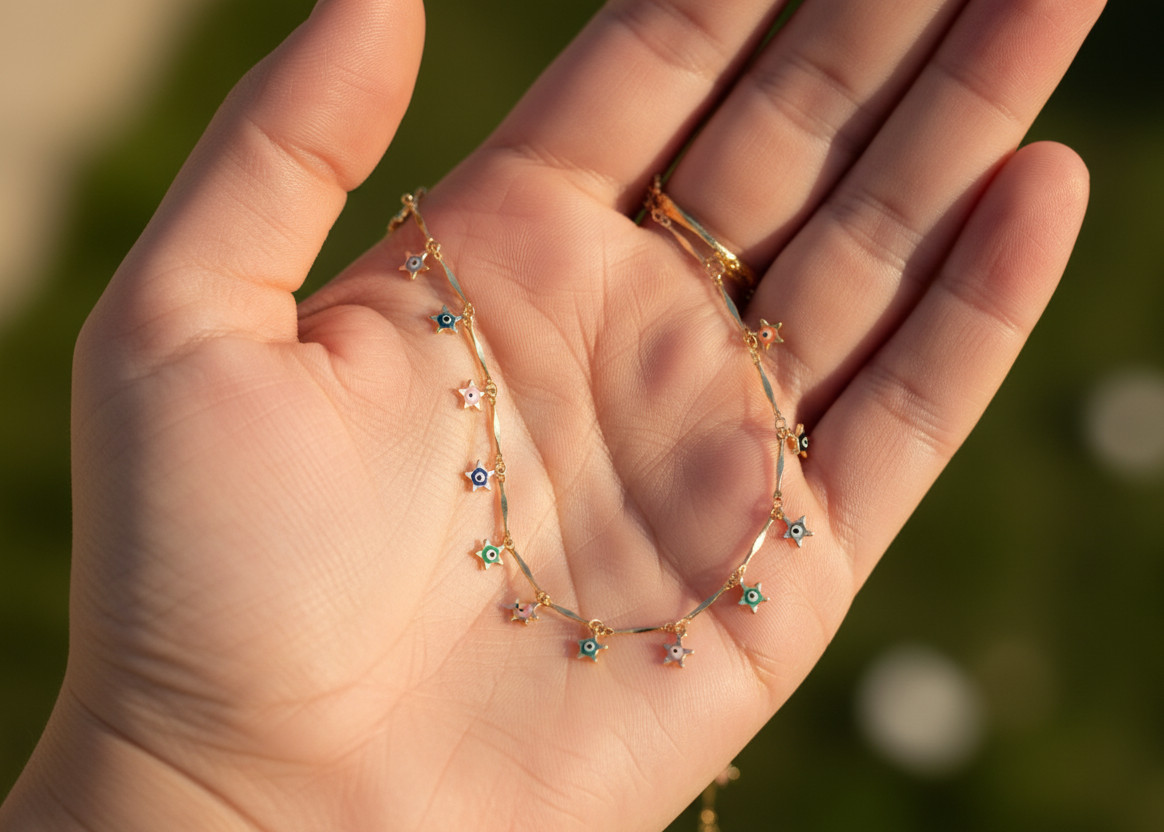 Charming Floral Evil Eye Anklet Gold Plated Designer Multi-Color Chain For Women