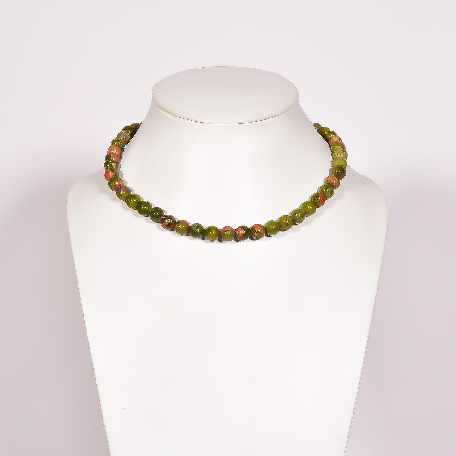 Natural Unakite Jasper Gemstone Round 8 mm Beads 15.5″ Stretchable Necklace