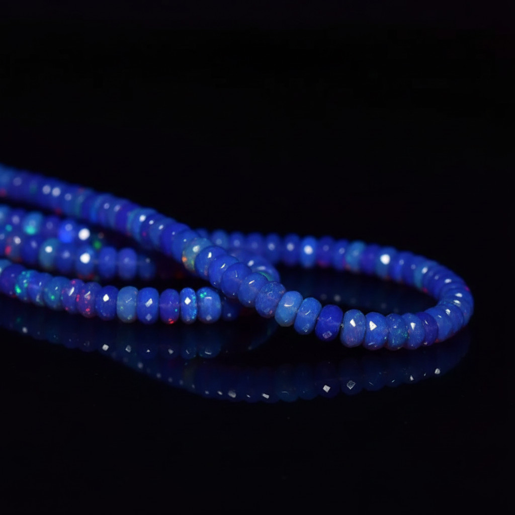 Ethiopian Blue Opal Beads Strand 4-5mm Faceted Rondelle Gemstone 8 Inch