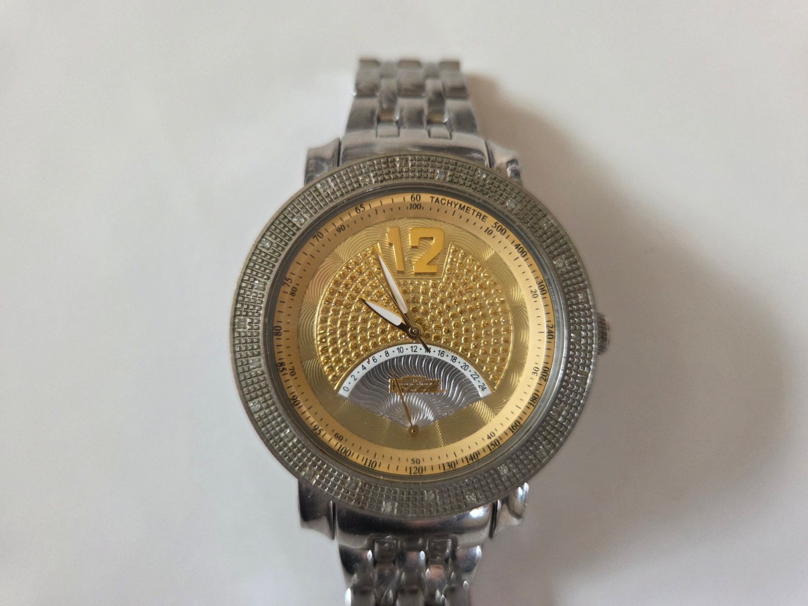 Freeze Men’s Watch With Diamond Inlays + Stainless Steel Band