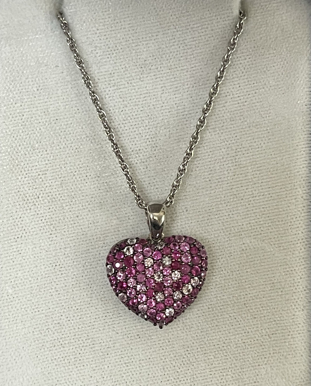 Effy 925 Sterling Silver Ombré Ruby & Pink Sapphire Heart Splash Pendant 18”