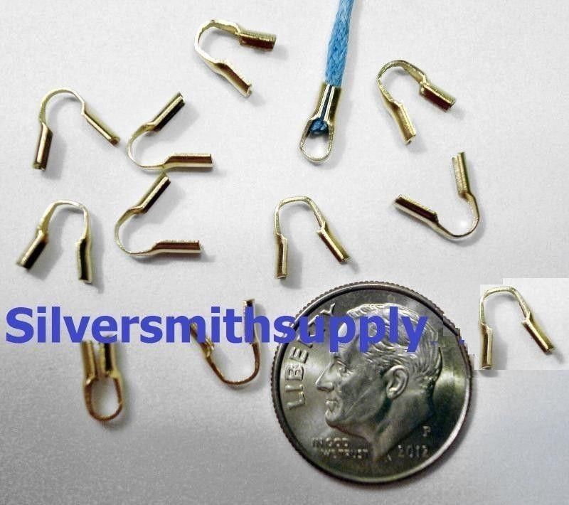 12 Glue On fold over raw brass leather thong bead cord clasp ends loops fpc048