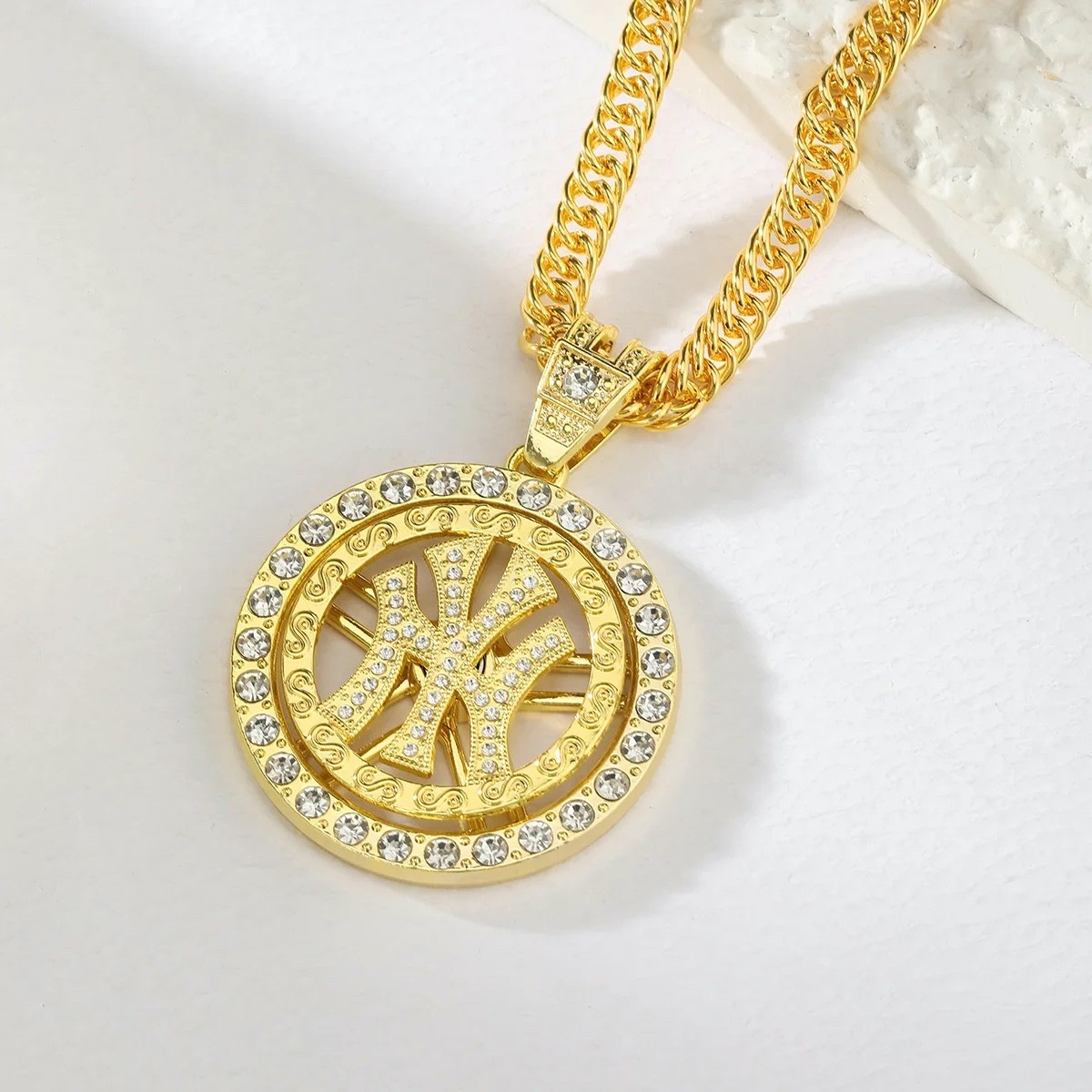 NY Medallion Necklace Hip Hop Cuban Chain Pendant Bling Jewelry Gift