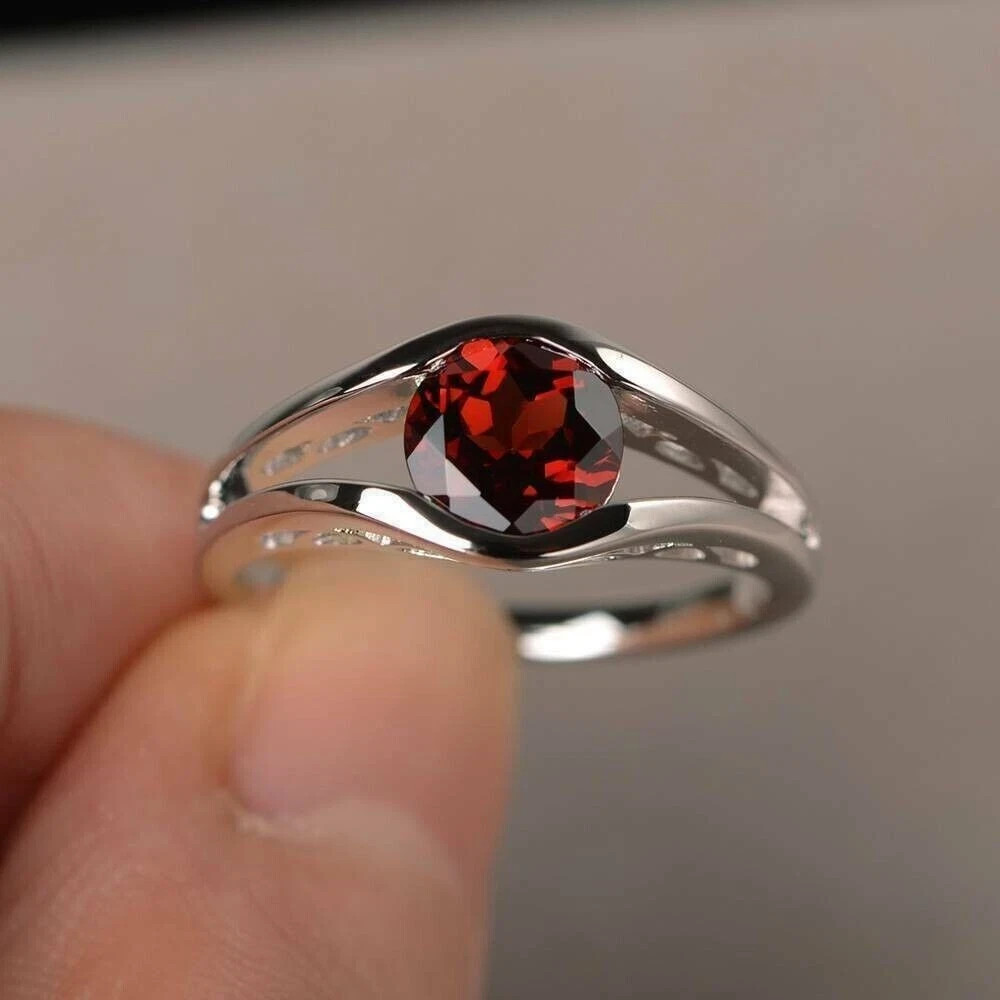 2.00Ct Round Cut Lab Created Garnet Women’s Wedding Ring 14K White Gold Plated