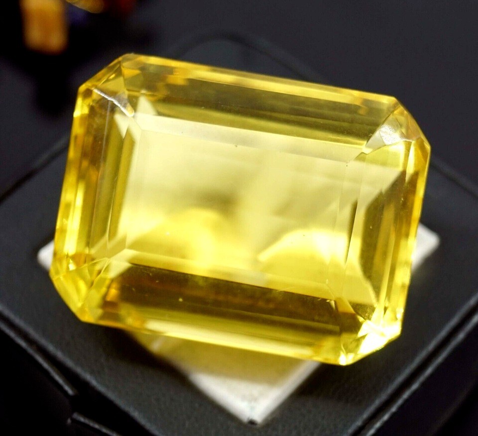 Natural Brazilian Emerald Cut Yellow Topaz Certified 22.65 Ct Loose Gemstone