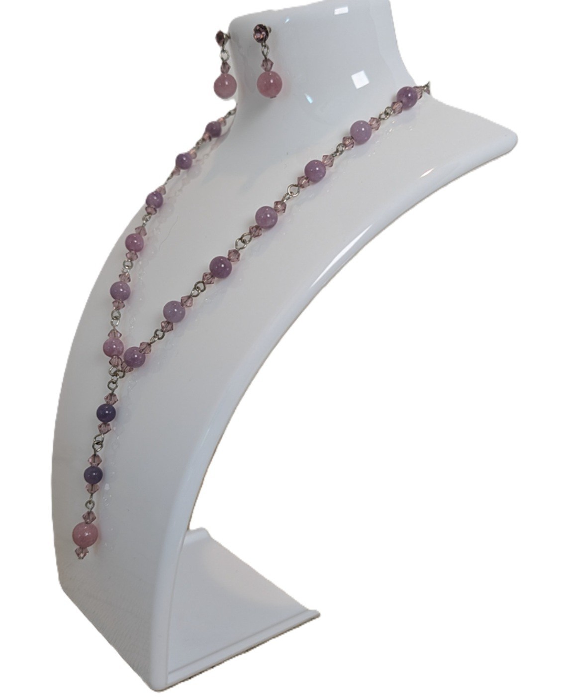 DESIGNER INSPIRED 19 in GENUINE AMETHYST & CRYSTAL BEAD NECKLACE JEWELRY SET