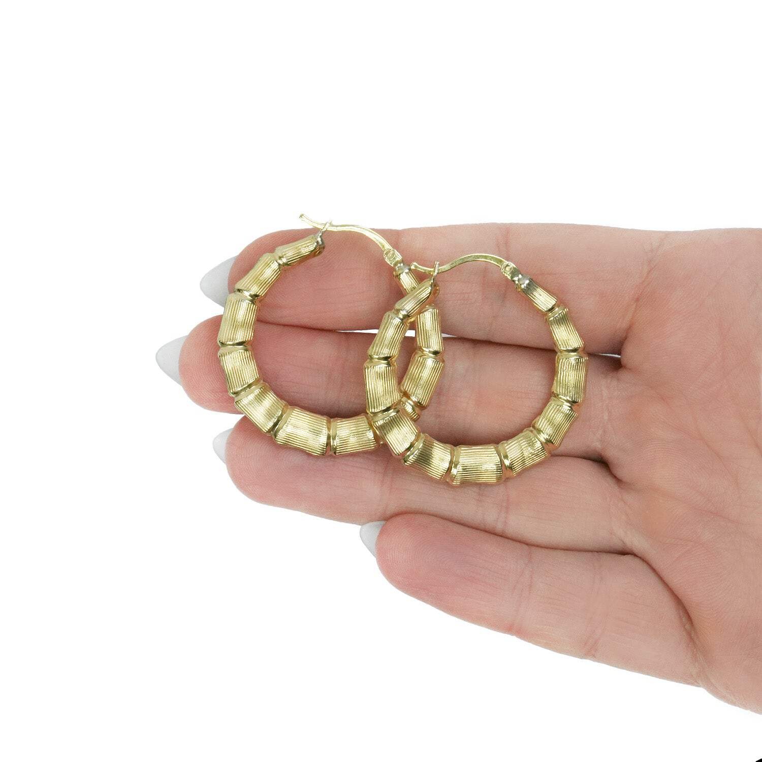 10K Yellow Gold-Filled Bamboo Hoop Earrings 38mm