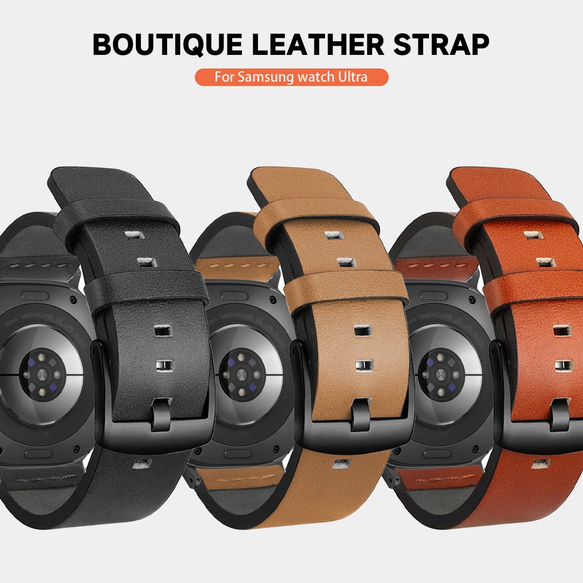 Leather Solid Watch Band with Metal Connectors for Samsung Galaxy Ultra 22mm