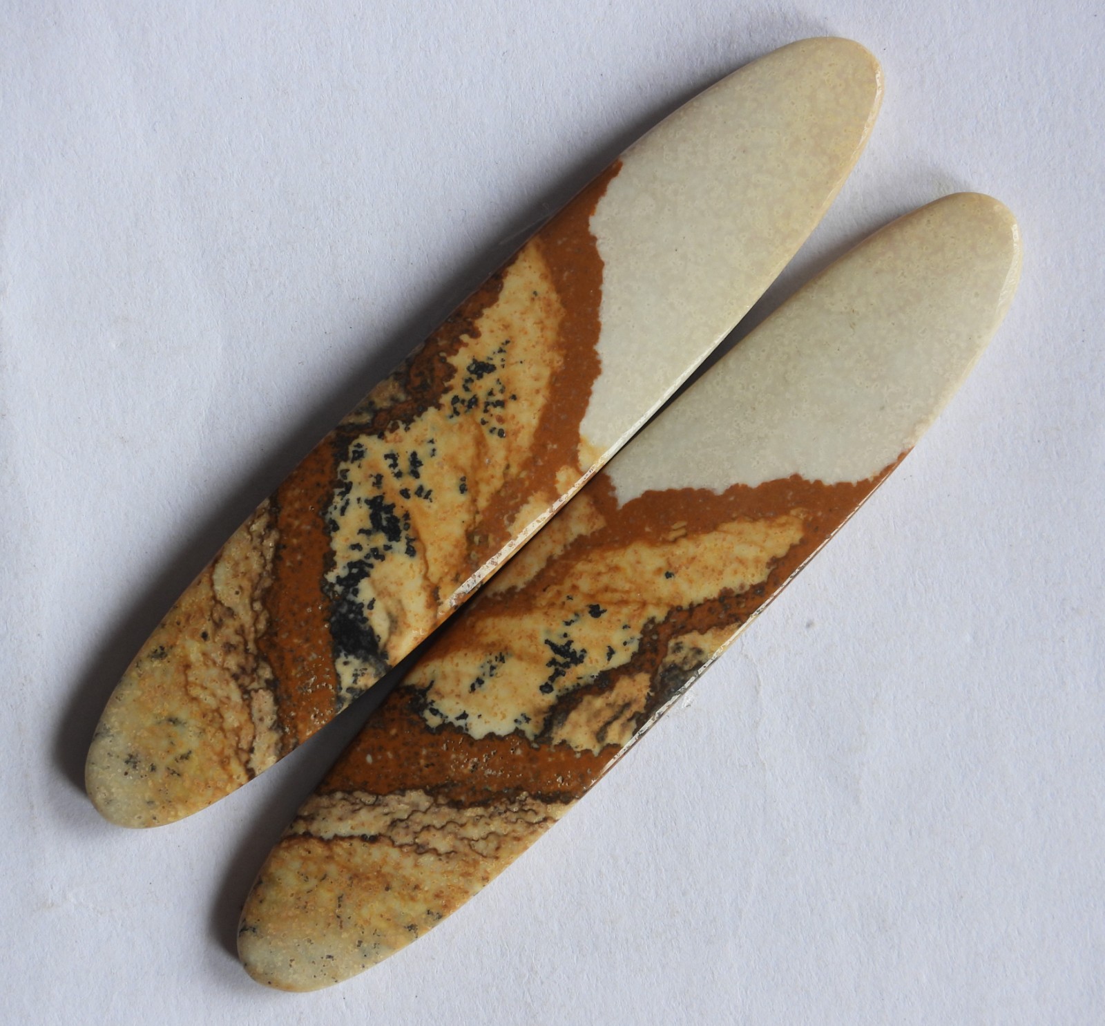 55.85 Ct Natural Picture Jasper (60.6mm X 12.3mm each) Cabochon Match Pair