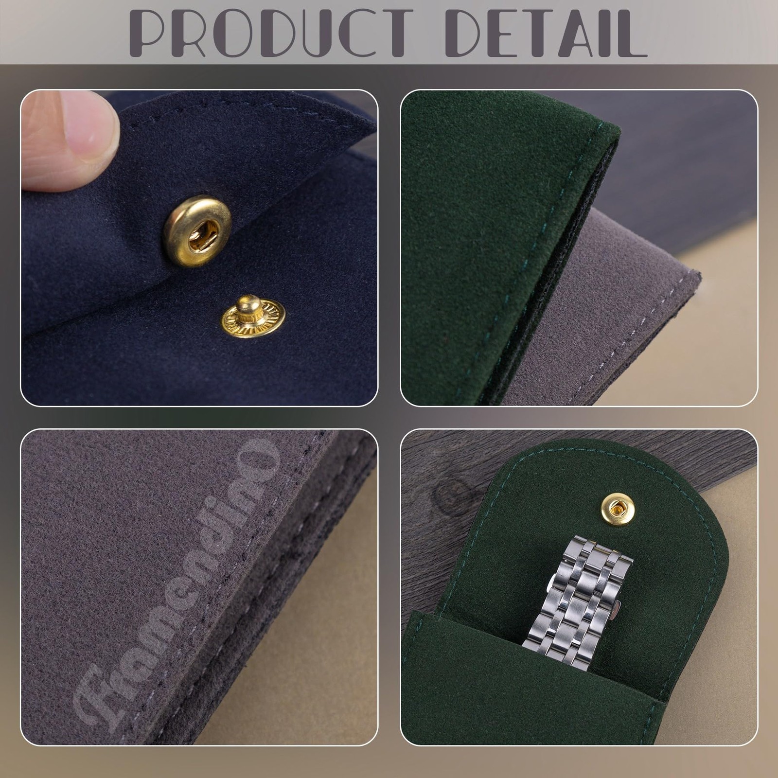 Framendino, 4 Pack Velvet Watch Pouch with Snap Button 4 Pack, Multicolor