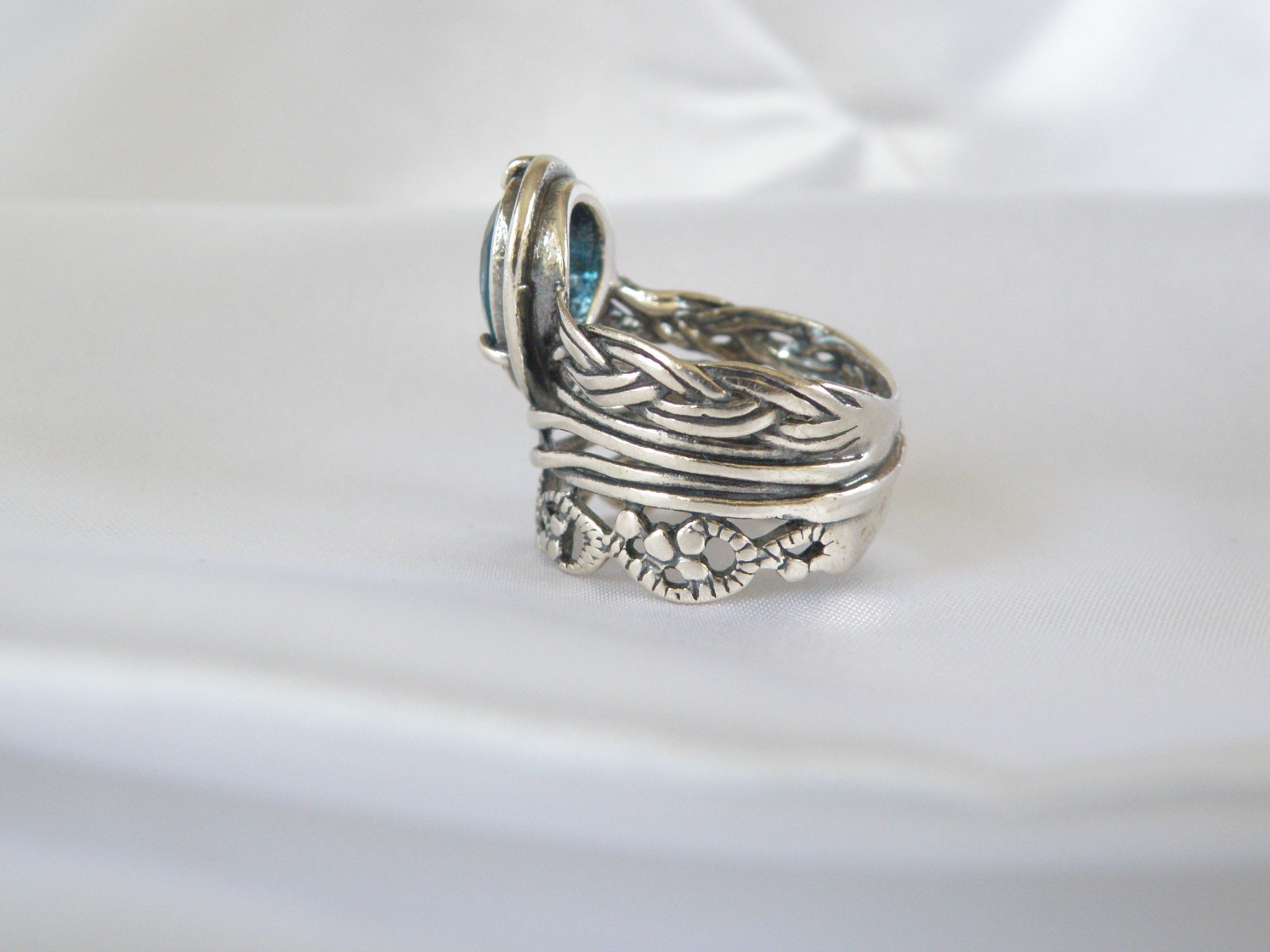 OrPaz 925 Sterling Silver London Blue Topaz Organic Ring Size 6