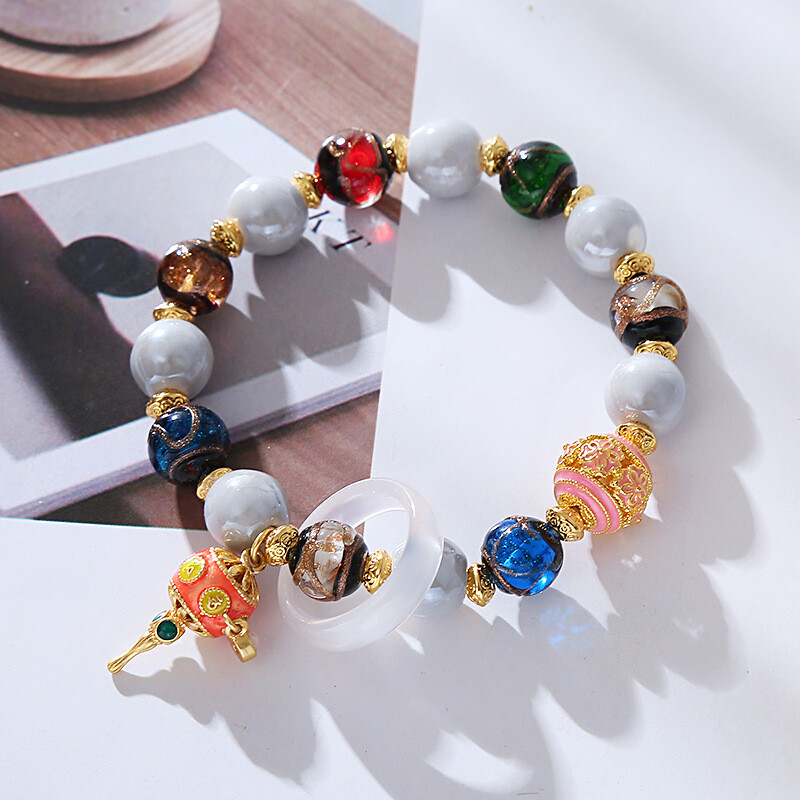 Fragrant Gray Ceramic Glazed Bracelet Retro Literary and Ethnic Style Beads