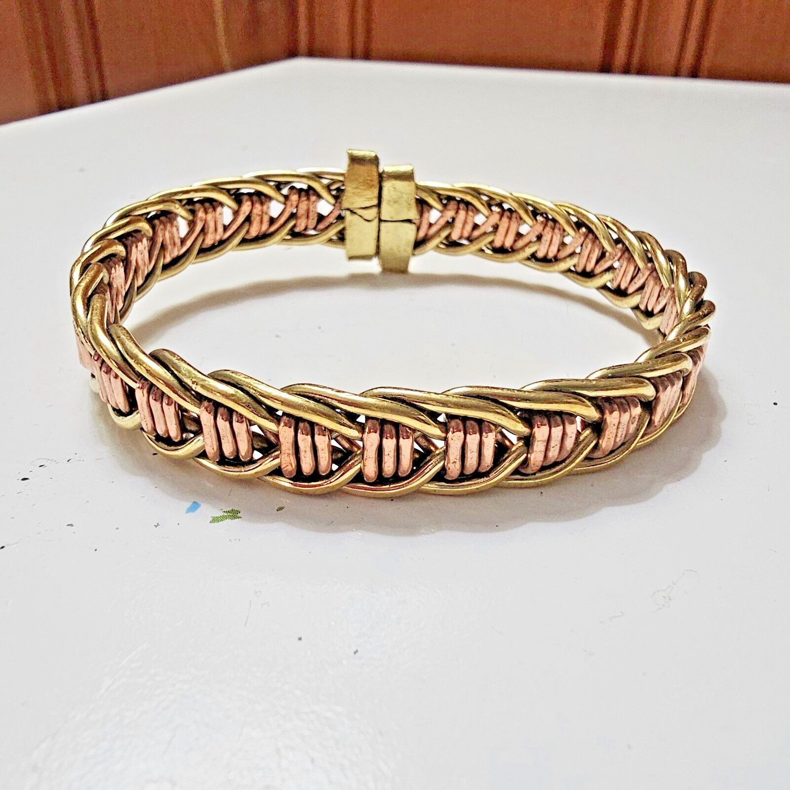 African- Brass & Copper Braided Cuff Bracelet – Handmade Kenya- New